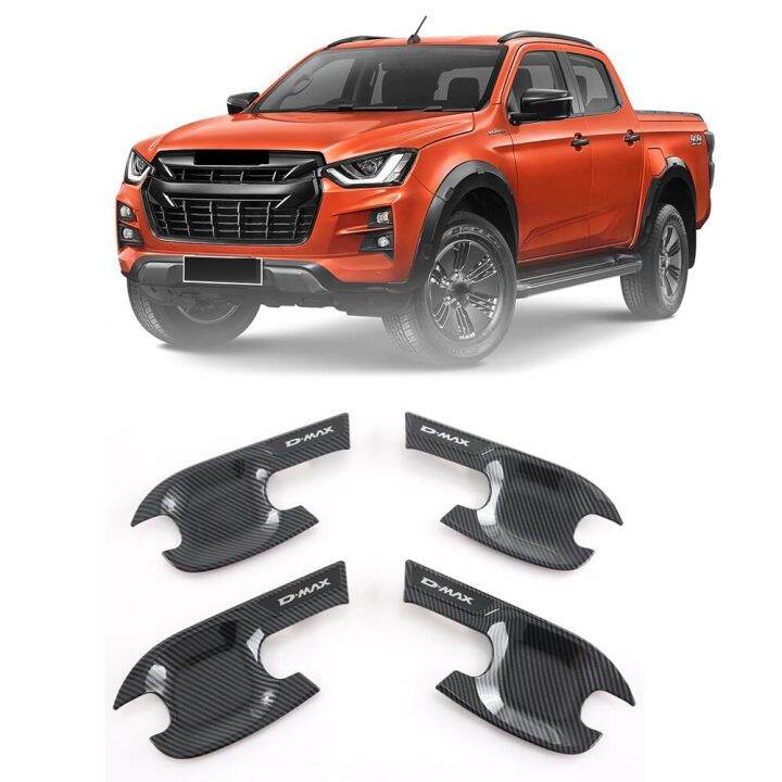 สำหรับ-isuzu-d-max-2019-2022สติกเกอร์ฝาครอบป้องกันขอบประตูด้านนอกรถยนต์อุปกรณ์เสริมการตกแต่งภายนอกคาร์บอน