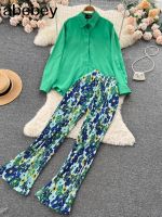 【DT】hot！ Womens Tracksuit Piece Sets Loose Sleeve Shirt and Wide Leg Pants Suits 2022 Female Outfits