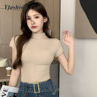 Yfashion เสื้อยืด Lengan Pendek Musim Panas ผู้หญิงแบบขาตั้งกล้องมีในสต็อกเสื้อสวมหัวแบบสีทึบเข้ารูปพอดีเสื้อสตรีตัวหลวมชายยาวเซ็กซี่