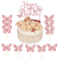 13 ชิ้นผีเสื้อสีชมพูเค้กวันเกิดแฮปปี้ Topper เด็กผู้หญิง 1st Birthday Party ตกแต่งเค้กขนม Cupcake Topper อุปกรณ์-ranguaexeng
