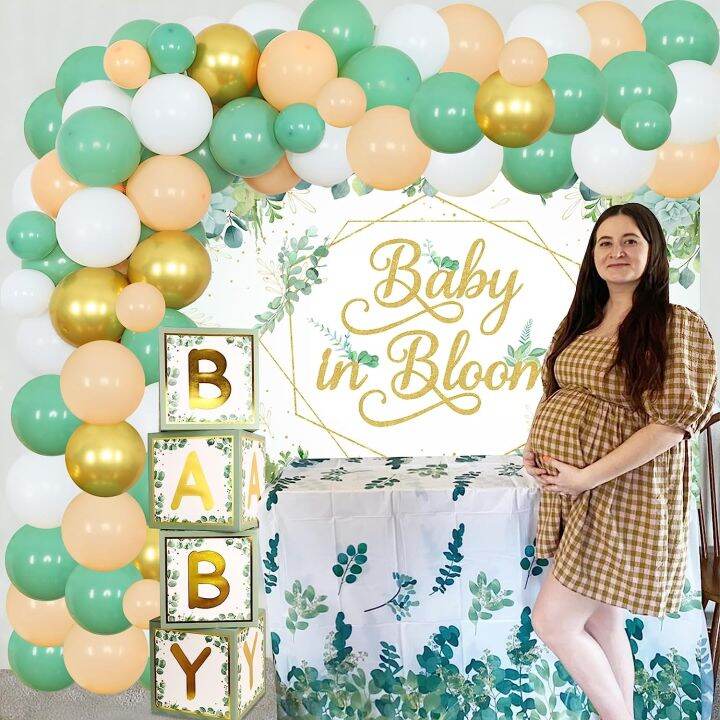 jollyboom-เบบี้บาน-dekorasi-baby-shower-เด็กผู้ชายช่อดอกไม้ประดับสีเขียวบอลลูนอุปกรณ์ทำพวงมาลัยฉากหลังกล่องทารกสีเขียวทารกลายดอกไม้-dekorasi-baby-shower-เด็กผู้ชาย