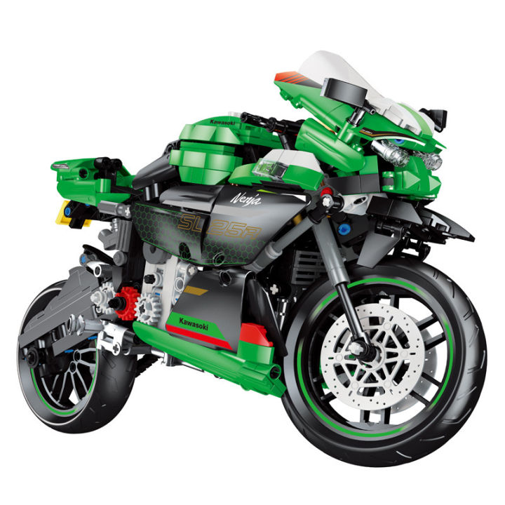 ของเล่นบล็อคก่อสร้าง-qizhile-รถมอเตอร์ไซค์-h2r-คาวาซากิของเล่นหัวรถจักรหนักโมเดลบล็อคก่อสร้างอณุภาคเล็กเด็ก