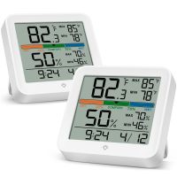 2 Pack Digital Indoor Hygrometer Clock Calendar Calibration Backlight , Temperature Gauge Humidity Monitor