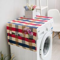 Plaid Dust Covers Washing Machine Covers Refrigerator Dust Protector with Pocket Cotton Dust Covers Home Cleaning