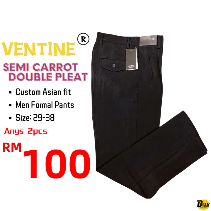 VENTINE Brand Men’s Semi Carrot Double Pleat Formal Pants ( S-4012 ...