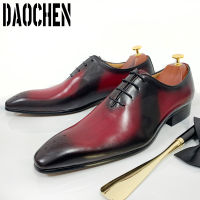 Elegant Style Men Formal Shoes Lace Up Men Pointed Toe Dress Shoes Red Black Office Wedding Genuine Leather Oxford Shoes For Men