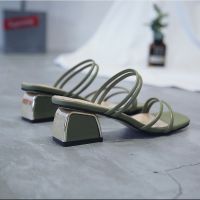 New Fashion Two-Wear Sandals Women Medium-Heeled Square-Toe Internet Late-Night Roman Thick-Heeled High-Heeled