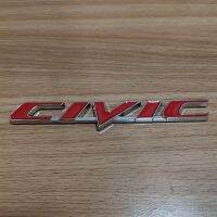 โลโก้ Civic FD สีเงินแดง งานโลหะ ขนาด 15.5×2.5cm