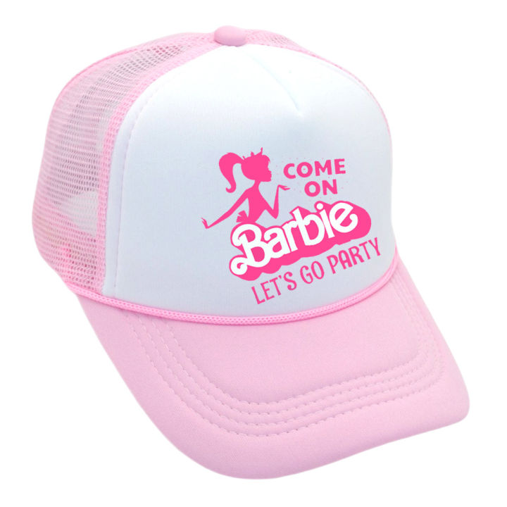 หมวกเบสบอลบาร์บี้สีชมพูหมวกแบบตาข่ายชายหาดหน้าร้อนสำหรับผู้หญิง-หมวกบังแดดตุ๊กตาบาร์บี้สีชมพู