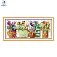 The Pottings on the Windowsill Patterns Cross Stitch Kits 11CT Printed Fabric 14CT Canvas Cross-stitch Embroidery Thread Sets