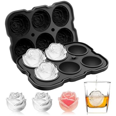 Leeseph Ice Cube Tray  Rose Ice Cube Trays With Covers  6 Cavity Silicone Rose Ice Ball Mold for Whiskey  Juice Ice Maker Ice Cream Moulds