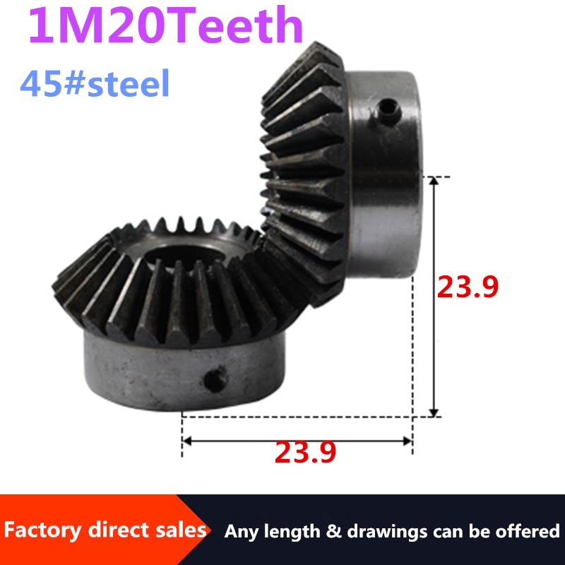 2pcs 7mm Metal Bevel Gears 1 Module 20 Teeth With Inner Hole 7mm 90 Degree new. 