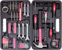 Cartman 148Piece Tool Set General Household Hand Tool Kit with Plastic Toolbox Storage Case Pink