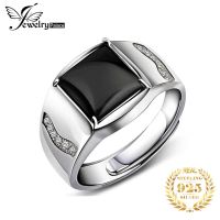 Silver 92.5 Italy silver ring for men black gemstone adjustable rings fashion jewelry