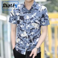 เสื้อลำลอง RUNAY เสื้อเชิ้ตลายตารางสำหรับฤดูใบไม้ผลิ/ฤดูร้อนแขนสั้นเสื้อลายสก๊อตลายดอกไม้อเนกประสงค์และสไตล์หล่อ