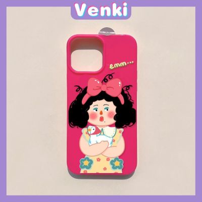 VENKI - เคสไอโฟน11 เคส iPhone Soft เคสลูกอมสีชมพูเคลือบเงาการ์ตูนน่ารักสาวผมหยิกป้องกันกล้องกันกระแทกสำหรับ 14 13 12 7 8 X XR