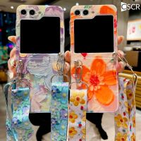 เคสโทรศัพท์ภาพดอกไม้ภาพวาดสีน้ำมันน่ารัก CSCR สำหรับ Samsung Galaxy Z Flip 5 4 3 Flip 5 Flip 4 3เคสกันกระแทก