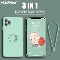 【Great. Cell phone case】บางซิลิโคนเหลวผู้ถือแม่เหล็กกรณีสแควร์สำหรับ iPhone 11 Pro SE 2 XS Max XR XS X 8 7บวกยืนแหวนนิ้วยึดปก
