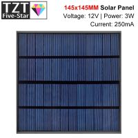 TZT 12V 250mA 3W Solar Panel Polycrystalline 145*145MM Mini Sunpower Solar System DIY for Battery Cell Phone Charger Wires Leads Adapters