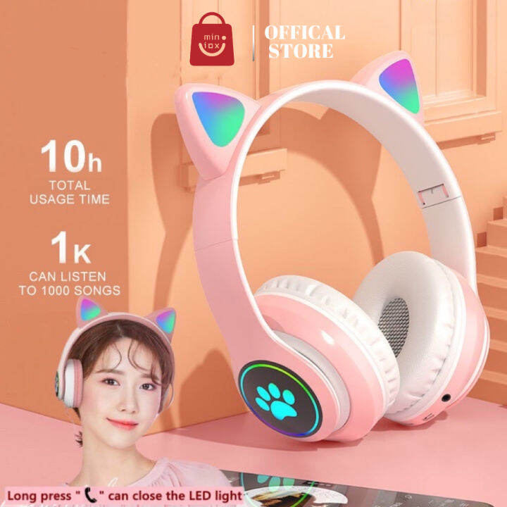 Ada Mic/Headset Headphone bluetooth Telinga Kucing bass Cat Ear