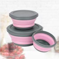 Bowl Sets Silicone with Lid Folding Bowl Food Container Tableware Set Folding Lunch Box Foldable Salad Bowl 3Pcs/Set Portable