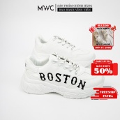 Giày thể thao nữ đế cao BOSTON chất liệu da 3 màu trắng kem đen basic trẻ
