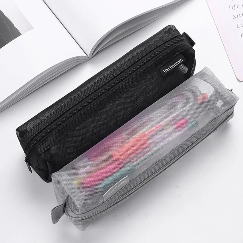 Simple transparent Mesh pencil case Creative big Pencil box Cute Pencil Bag  For Kids Gift School Supplies Pencilpouch