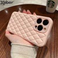 3D Diamond Leather Texture Camera Protection Phone Case For iPhone 14 13 12 11 Pro Max Mini Plus Shockproof Soft Silicone Cover