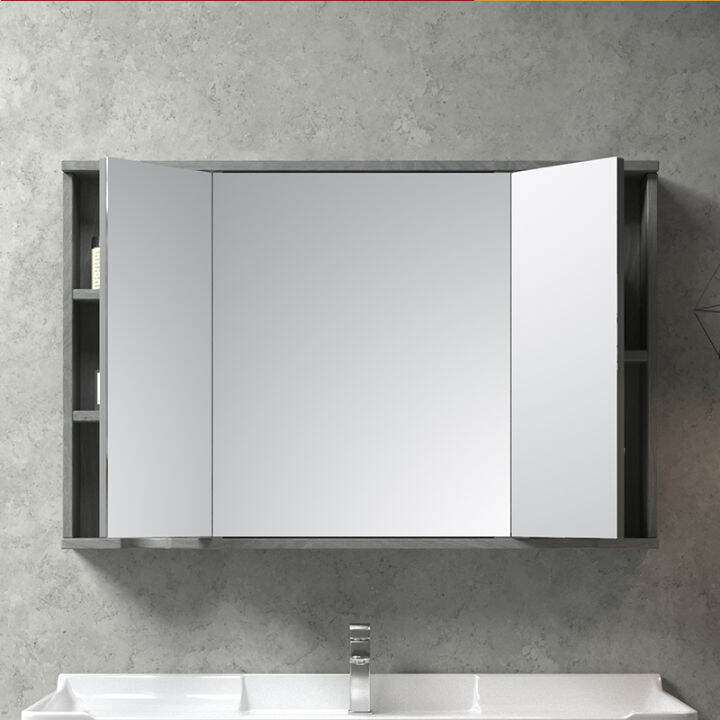 Bathroom Mirror Storage Concealed Folding Solid Wood Wall