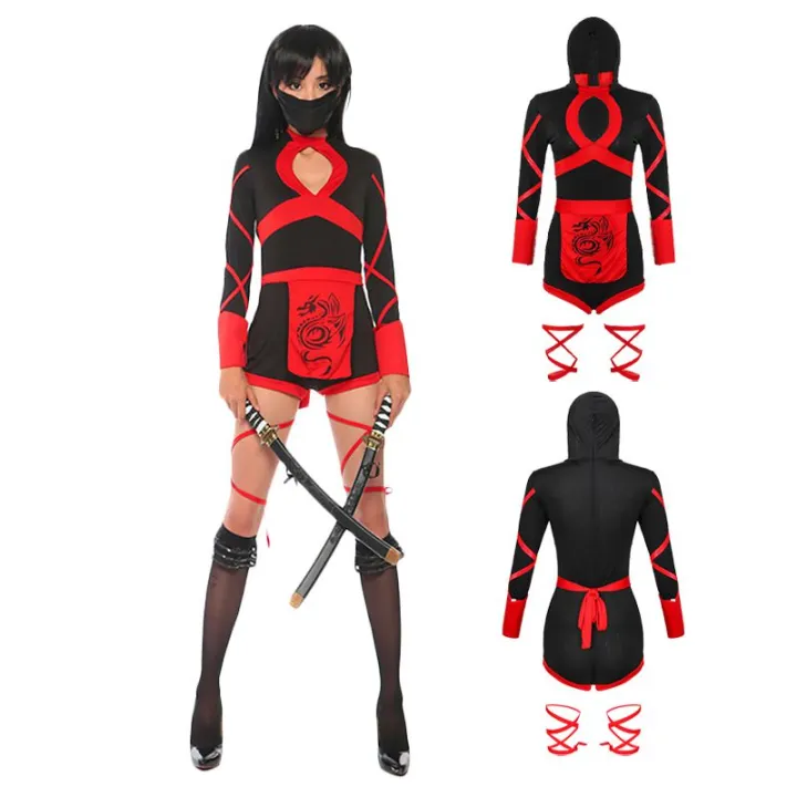 Women Ninja Cosplay Jumpsuit Warrior Halloween Costume Lady Fancy Dress ...