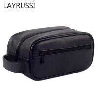 LAYRUSSI หนัง PU สีดำสำหรับผู้ชาย Tas Kosmetik สามารถพกพาไปใช้ในงานได้เดินทางกระเป๋าใส่อุปกรณ์ในห้องน้ำกระเป๋าแต่งหน้าในห้องน้ำขนาดใหญ่