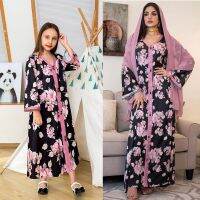 (KTL)Mother Daughter Family Matching Clothes Elegant Black Ethnic Floral Maxi Dress Middle East Muslim Parent-Child  Outfits 2021 Eid