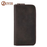 JOYIR Vintage Crazy Horse Leather Long Purse Men Organizer Wallet Cell Phone Clutch Bag Coin Purse RFID Card Holder Wallets