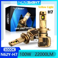 3000K แสงสีเหลือง Novsight N62Y H7 LED หลอดไฟหน้า 100W 22000LM ไฟ LED สว่างมากสำหรับรถสูง/ไฟต่ำหมอกไฟ Plug &amp; Play 2 ชิ้นจัดส่งฟรี