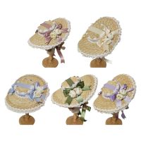 Japanese Lolita Sweet Handmade Straw Sun Hat Lace Patchwork Ribbon Bandage Bowknot Wide Brim Elegant Tea Party Flat Cap