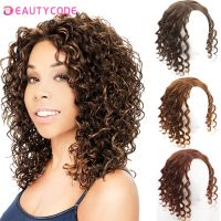 BEAUTYCODE Womens Hair Extensions 2 Clip On Topper Curly Black Brown Synthetic Wig White Hair Hairpiece