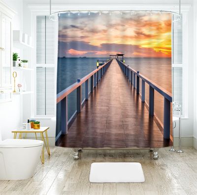 3d Sea View Pattern Shower Curtains Sunset Glow outside the Window Bathroom Curtain Thicken Waterproof Thickened Bath Curtain