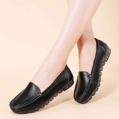 New Moccasins Women Flats 2021 Autumn Woman Loafers Genuine Leather Female Shoes Slip On Ballet Bowtie Womens Shoe Big Size