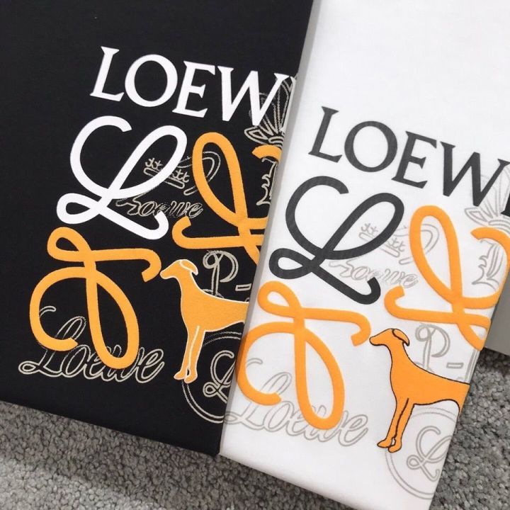 loewe-luo-yiwei-เสื้อยืดคู่รัก-ผ้าฝ้ายคอกลมแท้แขนสั้นเรียบง่ายและแฟชั่นหรูหราเข้ากับทุกชุด