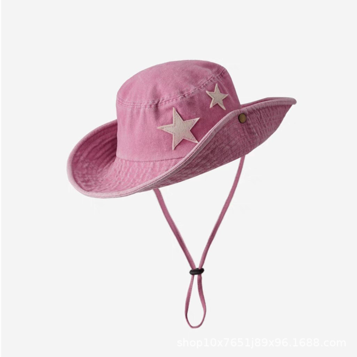 star-printed-headwear-summer-outdoor-hats-retro-bucket-hats-y2k-fashion-hats-sun-protection-hats