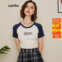 287303G Lovito จดหมายพิมพ์ ท็อปส์ซูเสื้อยืด L19E008 (สีขาว)