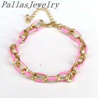 10Pcs, Mix Color Women Bracelet Geometric Neon Enamel Link Chain Bracelets