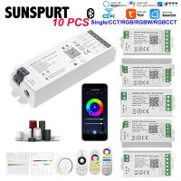 10ตัวควบคุมไฟ LED อัจฉริยะ Tuya Alexa Google Home บลูทูธเสียง5IN1 CT RGB RGBW ไฟแอลอีดีแบบหรี่ DC12-24V IOS 2.4G