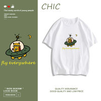 CHIC ผ้าฝ้ายแท้ เสื้อยืดแขนสั้นพิมพ์ลายการ์ตูนน่ารัก สไตล์สบาย ๆ T0497