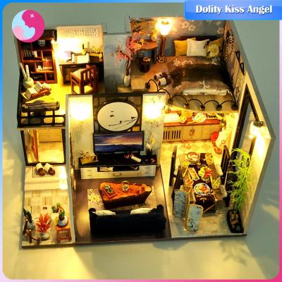 Dolity ชุดบ้านตุ๊กตาเฟอร์นิเจอร์ประกอบ LED DIY ขนาดเล็กหมึกสำหรับ Kado Ulang Tahun