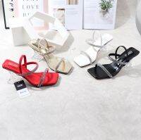 Shoes Women Square heel Slippers Summer Pantofle Slides Jelly Flip Flops Low Fashion Soft Block 2021 Glitter Luxury Scandals Fa