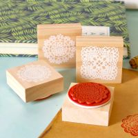 1pc 4.5x4.5cm Lovely Wooden Lace Stamp Round Doily Stamp 2 Designs Stamp For Scrapbooking DIY Decoration