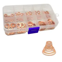 100Pcs Copper Washer Gasket Nut And Bolt Set Flat Ring Seal Assortment Kit With Box M4/M5/M6/M8/M10/M12/M14 For Sump Plugs