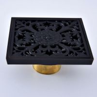 ✴▲✁ Shower Drains Black Brass Square Bath Drains Strainer Hair Oil Rubbed Bronze Art Carved Bathroom Floor Drain Waste Grate Drain