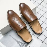 HOT11★Luxury Cal รองเท้าฤดูร้อนรองเท้าแตะชายลากครึ่ง Loafers ผู้ชายหนัง Breathable รองเท้าบุรุษผู้ชายรองเท้าแตะ Mules Sepatu Slip On